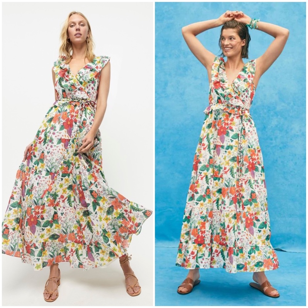 J.CREW Ruffle Front Maxi Dress  in Ratti Island Botanical Print